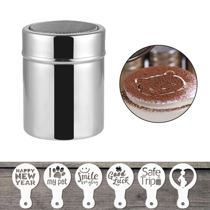 Stainless Steel Coffeeware Chocolate Shaker Cocoa Flour Coffee Stencils