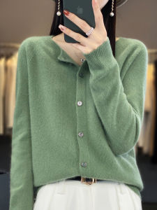 Womens Fashion Merino Wool Sweater Knitted Cashmere Cardigan Basic O-Neck Top for Spring Autumn