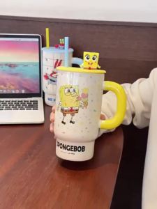 SpongeBob Straw Cup Gift Set Birthday gift ceramic mug for women