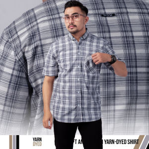 DGM Kemeja Pendek Pria Kemeja Pria Yarndyed Pendek Kotak Kotak 048