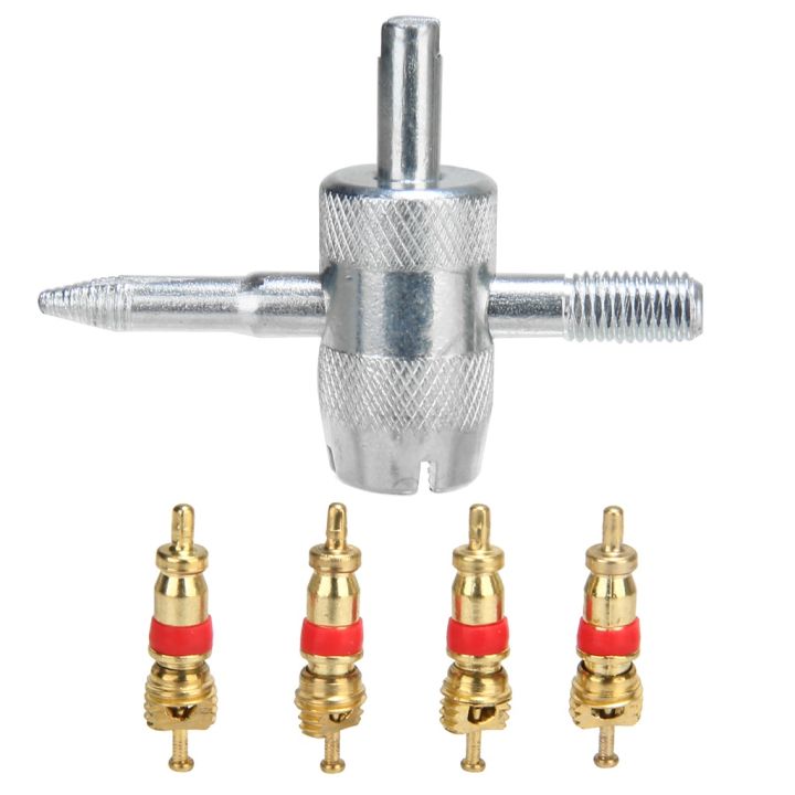 1set Way Car Bike Tyre Tire Valve Repair Remover Tool+4 Valve Stem Cores  for Car Truck Motorcycle Valve Core Removal Tool Car Tire Repair Tools