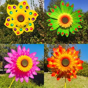 MINIFELE 262 PVC Sunflower Windmill Multistyles Diameter 28/30cm Rotating Sunflower Stake Standing Lawn Flower Pinwheel Outdoor Party Picnic Decor
