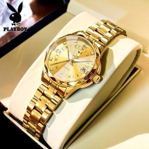 PLAYBOY watch for women original waterproof fashion elegant diamond dial stainless steel strap calendar luminous women watch