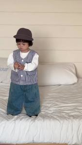 Baby striped vest autumn outfit 2026 Childrens Autumn Clothing Boys Jeans Set