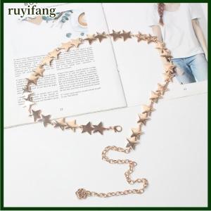 ruyifang เข็มขัดคาดเอววินเทจสำหรับผู้หญิงสายโซ่ดาวห้าแฉกประดับตกแต่งด้วยพู่ห้อยประดับร่างกาย