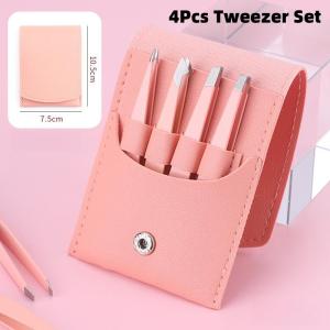 4Pcs Tweezers Set with bag Professional Stainless Steel Tweezers for Eyebrows - Great Precision for Facial Hair