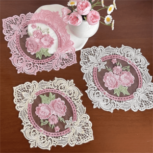 CANICECA Oval Lace Embroidered Coaster European Style Anti-scald Insulation Dining Mat Elegant Photo Props Dining Table Cover for Home Decor