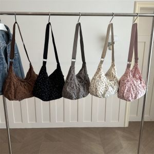 WLVYH Corduroy Crossbody Bag Polka Dot Large Capacity Tote Bag Casual Butterfly Knot Shoulder Bag