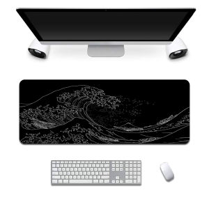 Large Gaming Mouse Pad Japan Black Sea Wave Mousepads With Non-Slip Rubber Base Mouse Mat 100x50 / 90x40 / 80x30cm