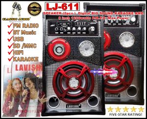 Classic Audio Lavisha LJ-611 SPEAKER (2pcs ) Digital BIG SOUND KARAOKE AMP. 8 inch 1200watts P.M.P.O Max Power Super Heavy Duty with FM RADIO +BT Music+USB+SD /MMC /HIFI Super High Performance and Original
