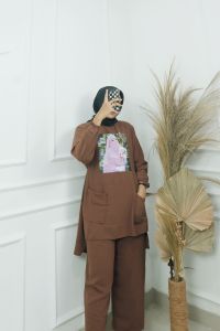 Baju Oneset Wanita Terbaru Stelan Murah Terlaris FLOWERS SET CRINKLE APLIKASI SABLON ATASAN + CELANA