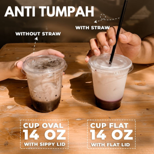 Cup Gelas 14 Oz Oval PET + Tutup Lid Anti Tumpah / Gelas Cup 14oz Kopi Coffee Teh Juice Strawless 50pc Polipack Plastik