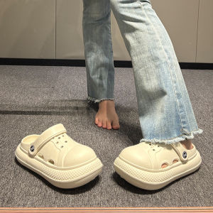 [Free Shipping] Trendy Basic Simple Perforated Shoes For Women Spring/Summer Height-Increasing Closed-Toe Slippers Lightweight Non-Slip High-Heeled Sandals
