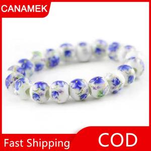 【CANAMEK】 Màu Xanh Và Trắng Sứ Gốm Bead Vòng Đeo Tay-Phong Cách Dân tộc Sáng Tạo DIY Thủ Công Phụ Kiện Cho Phong Cách Quốc Gia Đồ Trang Sức