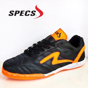 SEPATU FUTSAL SPECS KULIT  TERBARU/Sol jahitan Muter hitam orange