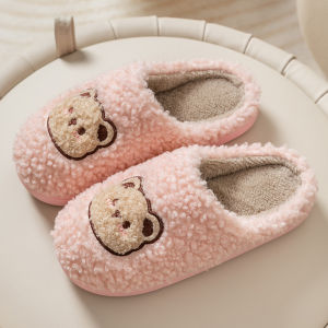 TZLDN Fashion Mens Slippers Winter Warm Cartoon Bear Lovely Indoor Soft Sole Non-slip Dormitory Causal Home Plush Shoes Couple