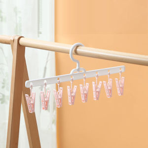 Clothes Hanger Laundry Clothes Socks Hanger Clip Clothes Hangers Pegs with Clips Hangers for Clothes Drying Rack Laundry Hanger with 8 Clips