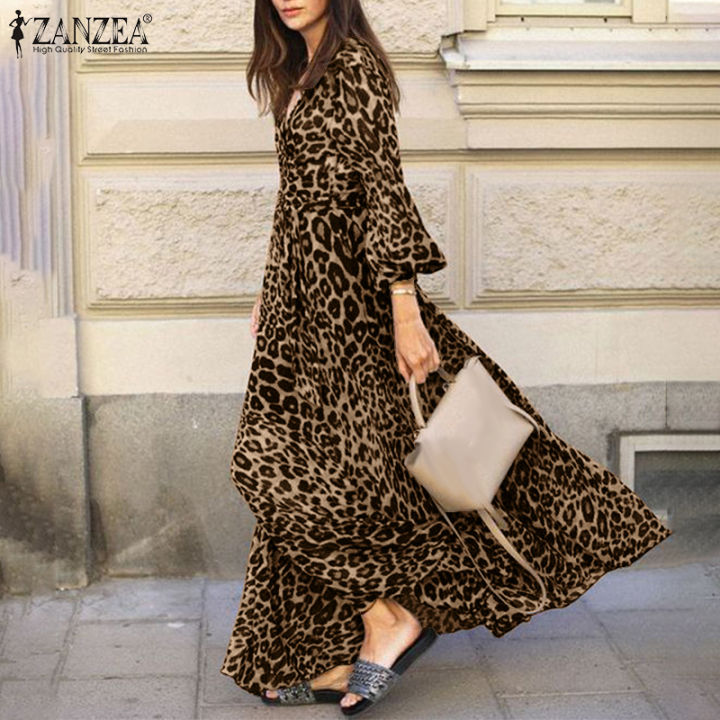 HijabFab ZANZEA Women Muslim Plus Size Vintage Leopard Print Dress