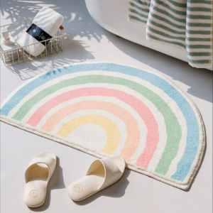 Rainbow Half-Round Floor Carpet Faux Cashmere Entrance Bedroom Bedside Decorative Foot Mat Living Room Study Rug 彩虹半圆地垫 仿羊绒玄关地垫 卧室床边毯 装饰脚垫 客厅地垫 书房地垫 FUNIANQI