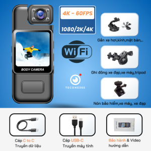 Máy Quay Phim Poket SK9Video 4K Khung Hình 60FPSChống rυng EIS Ống Kinh Camera Xoay Lật Góc Rộng Camera Hành Trình Xe MáÔ Tô