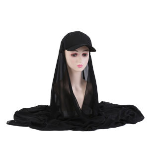 Jifang Fashion Sport Modal Instant Hijab Viral Plain Baseball Cap + Bubble Chiffon Shawl Patchwork Muslim Hijabs Instant WJ800