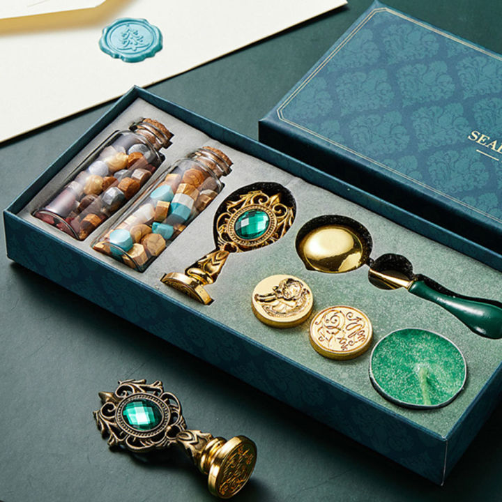 Bộ Con Dấu Sơn Mài Cổ Điển Hộp Quà Tặng Tem Sáp Phong Bì Hạt Sáp Niêm ...