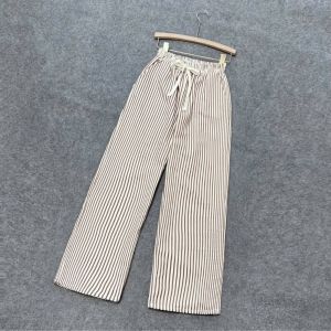 Quần xuông bigsize nữ kẻ sọc ống rộng lưng chun co giãn tôn dáng vải đũi sọc mặc mát - Q534