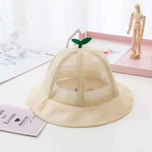 Korean Cute Sprout Baby Bucket Hat Summer Mesh Breathable Fisherman Cap For Kids Solid Color Boys Girls Drawstring Sun Hat