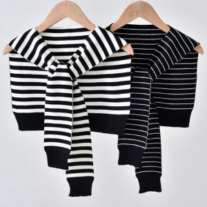 YINGRAN2 Mùa Đông Bên Ngoài Khăn Choàng Cho Phụ Nữ Hàn Quốc Phong Cách Mới Mùa Xuân Và Mùa Thu Cổ Áo Giả Mỏng Sọc Len Dual-Sử Dụng Khăn Dệt Kim Khăn Choàng