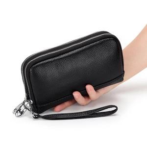 Women Long Wallet Genuine Leather Wristlet Clutch Purse Bag 2-Layer Zipper Wallets Phone Bag Money Purses2026