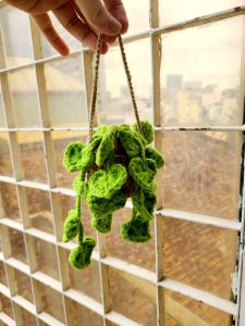 Chậu hoa lá len handmade treo xe ôtô  cửa sổ trang trí nhà cửa  làm quà tặng