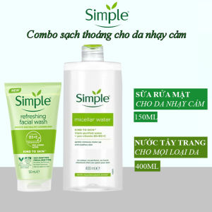 Combo Sữa rửa mặt Simple + nước tẩy trang sạch thoáng lành tính cho da nhạy cảm xanh lá
