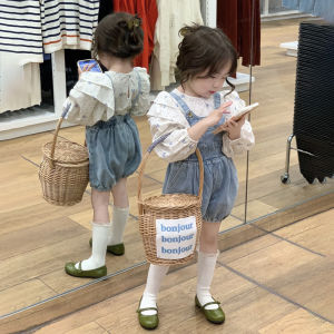 C MALL ชุดเซ็ทแฟชั่นเด็ก เซ็ท 2 ชิ้น เอี้ยมยีนส์ขาสั้น+เสื้อแขนยาว ( สีขาว) รุ่น LL044