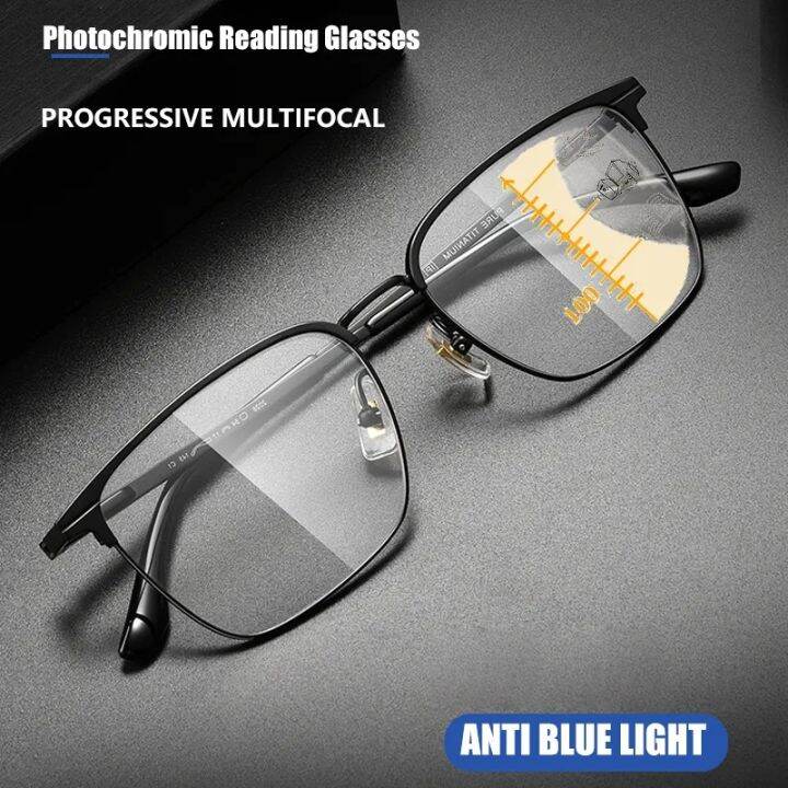 GLS 4 in 1 Men's Photochromic Reading Glasses Progressive Multifocal ...