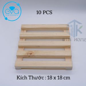 Bộ 10 Miếng Lót Nồi  Lót Chảo Gỗ Cách Nhiệt Hình Vuông Thanh Ngang Sang Trọng