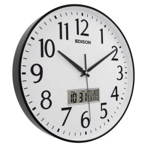 Jam Dinding Edison Sweep Day Date ES 3601 T38 Chrome Timbul Diameter 360mm 36cm