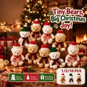 Mini Christmas Teddy Bear Plush Toy Set Hat Scarf Tree Decor Cake Topper Bouquet Gift