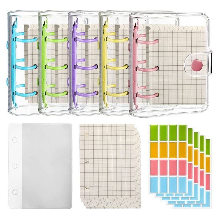 5 Pack Mini Transparent 3 Ring Binder Covers with Binder Inner Papers ...