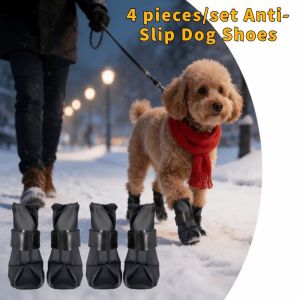 CHANBAEK 4PCS/SET Adjustable Waterproof Dog Boots Breathable Wear-Resistant Anti-Slip Dog Shoes Puppy Sock Shoes High-top Pet Paw Protector Outdoor