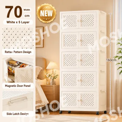 MOSHOE Foldable Cabinet Multi-Layer Storage Box Cabinet Plastic Wardrobe With Wheels for Clothes Toys Bedroom