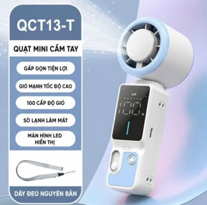 Quạt Mini Cầm Tay Siêu Mạnh 100 Mức Gió Có Sò Lạnh Màn Hình LED Thông Minh