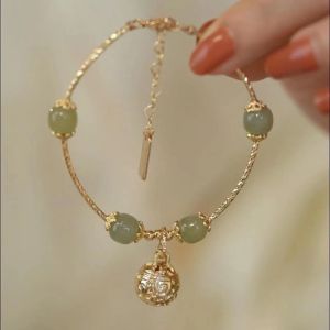 good 999 Fashion temperament 18K Gold Plated Hetian jade bell Bracelet B3080