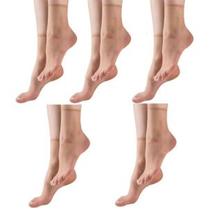 5 Pairs Silk Ultra Thin Sheer Ankle High Socks for Women Nonslip Elastic Top Stretch Breathable Nylon Stockings Gift
