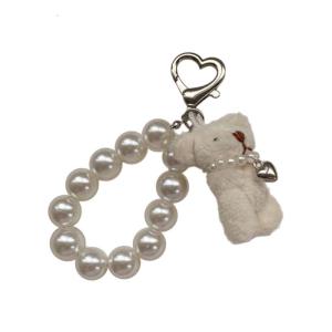 Hiện đại Gấu Vải bông dây móc điện thoại Keychain với ngọc trai giả móc khóa túi Keyring thoải mái để thực hiện cho sử dụng thường nhật