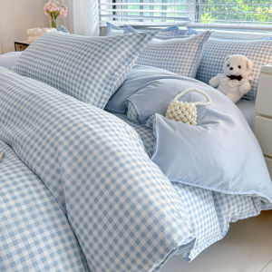 Dansunreve vỏ chăn phong cách Nhật Bản Vỏ Chăn đơn kẻ sọc màu xanh vỏ chăn ga trải giường 1.5m/1.8m/2M vỏ chăn thiết kế gợn sóng ký túc xá