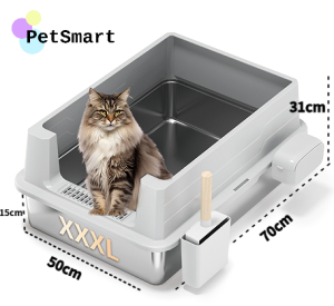 XXXL Stainless Steel Cat Litter Box with Lid Metal Box for Big Cats Extra Large Kitty Litter Pan Easy Clean Steel Box Anti-Leakage Include Litter Scoop