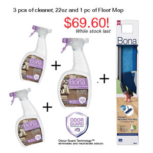(Bundle Deal)3pcs of  Bona Pet System Multi-surface Floor Cleaner and Bona Floor Mop