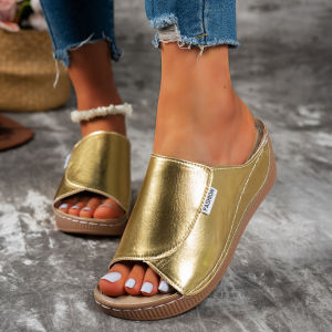 Free Shipping New Summer WomenS Thick-Soled Slippers Large Size Wide-Strap Thick-Soled Fish-Mouth Sandals