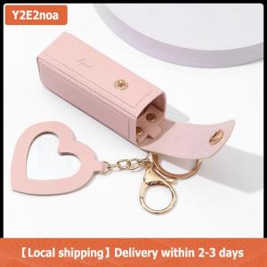 【Local shipping】 Solid Color Portable Lipstick Bags Wallet Keychain Mini Storage Bag For Women Lipsticks Protective Cover With Mini Makeup Mirror
