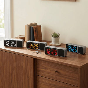 OOC Dual Alarms LED Digital Alarm Clock Ambient Lighting Time / Week / Date Display Electronic Table Clock Modern Design Wood- Imitation Bluetooth Speaker with Clock Bedroom Use